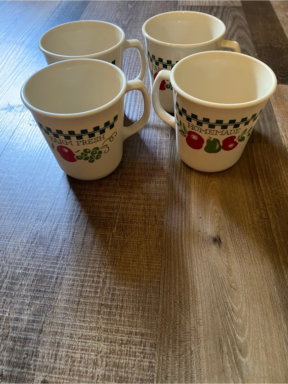 Corningware Cream Mugs with Red & Green Fruit Motif - Set of 4